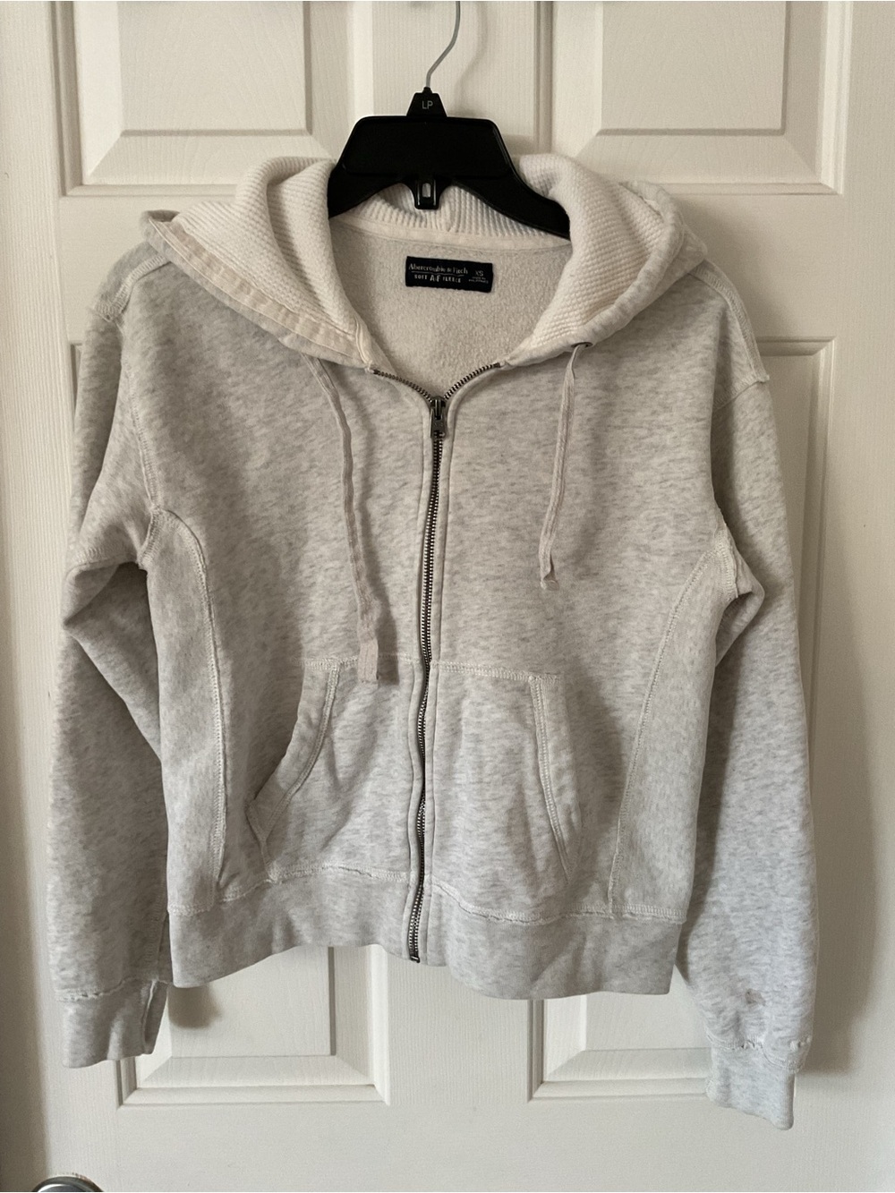 Abercrombie & Fitch Fleece Light Gray Zip-Up Hooded Sweatshirt